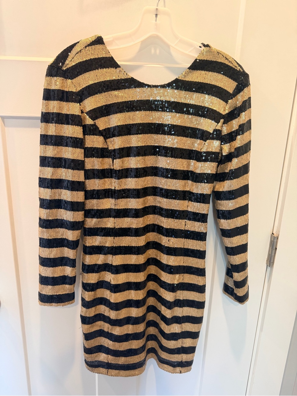 Mango MNG Suit Black Gold Sequin Stripe Long Sleeve Mini Dress 6